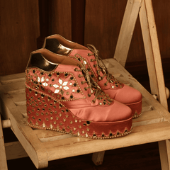 Custom Pink bridal sneaker wedges mirror embroidery Custom Pink bridal sneaker wedges mirror embroidery