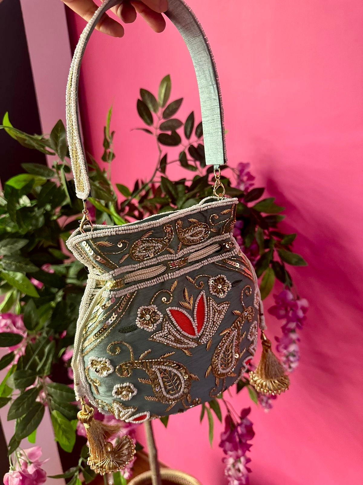 Customizable Matching Potli Bags – Perfectly Paired with Your Shoes.