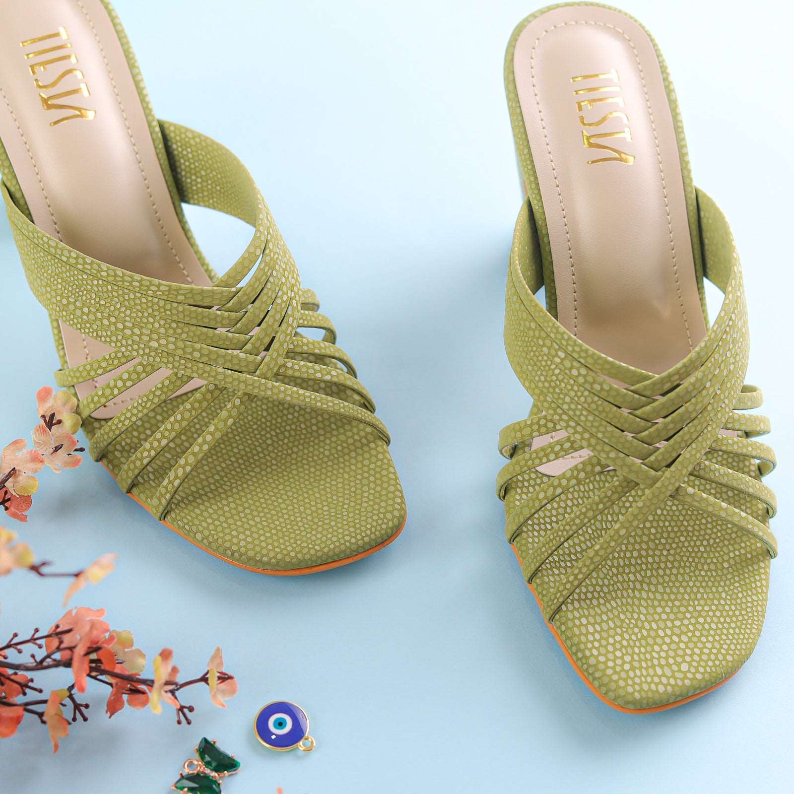 Green Strappy Block Heels | Tiesta Shoes Green Strappy Block Heels | Tiesta Shoes