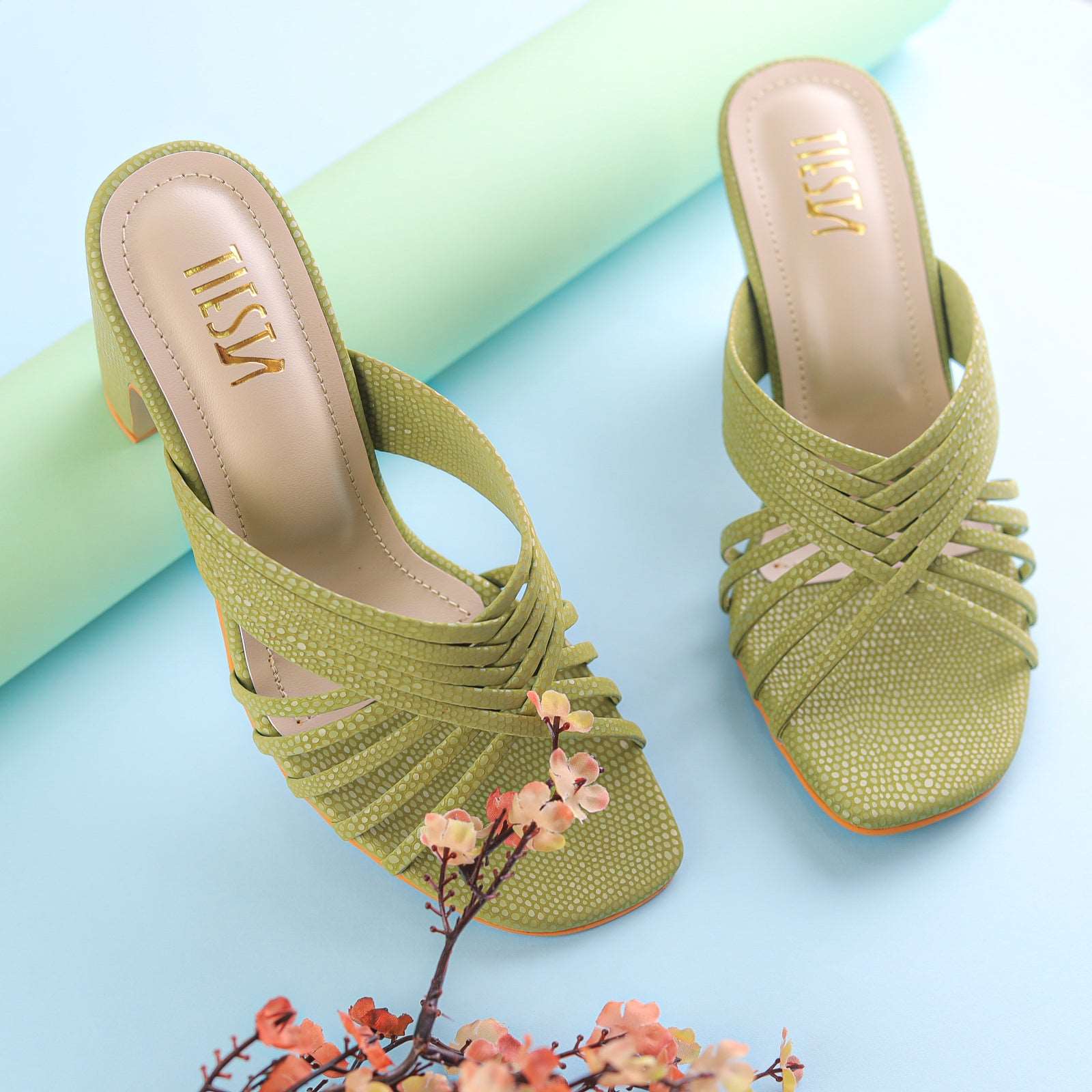 Green Strappy Block Heels | Tiesta Shoes Green Strappy Block Heels | Tiesta Shoes