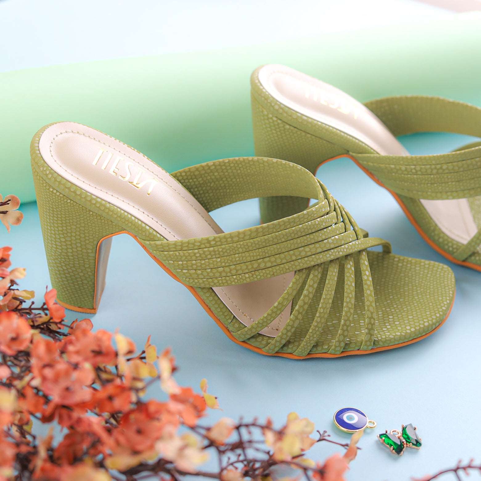 Green Strappy Block Heels | Tiesta Shoes Green Strappy Block Heels | Tiesta Shoes