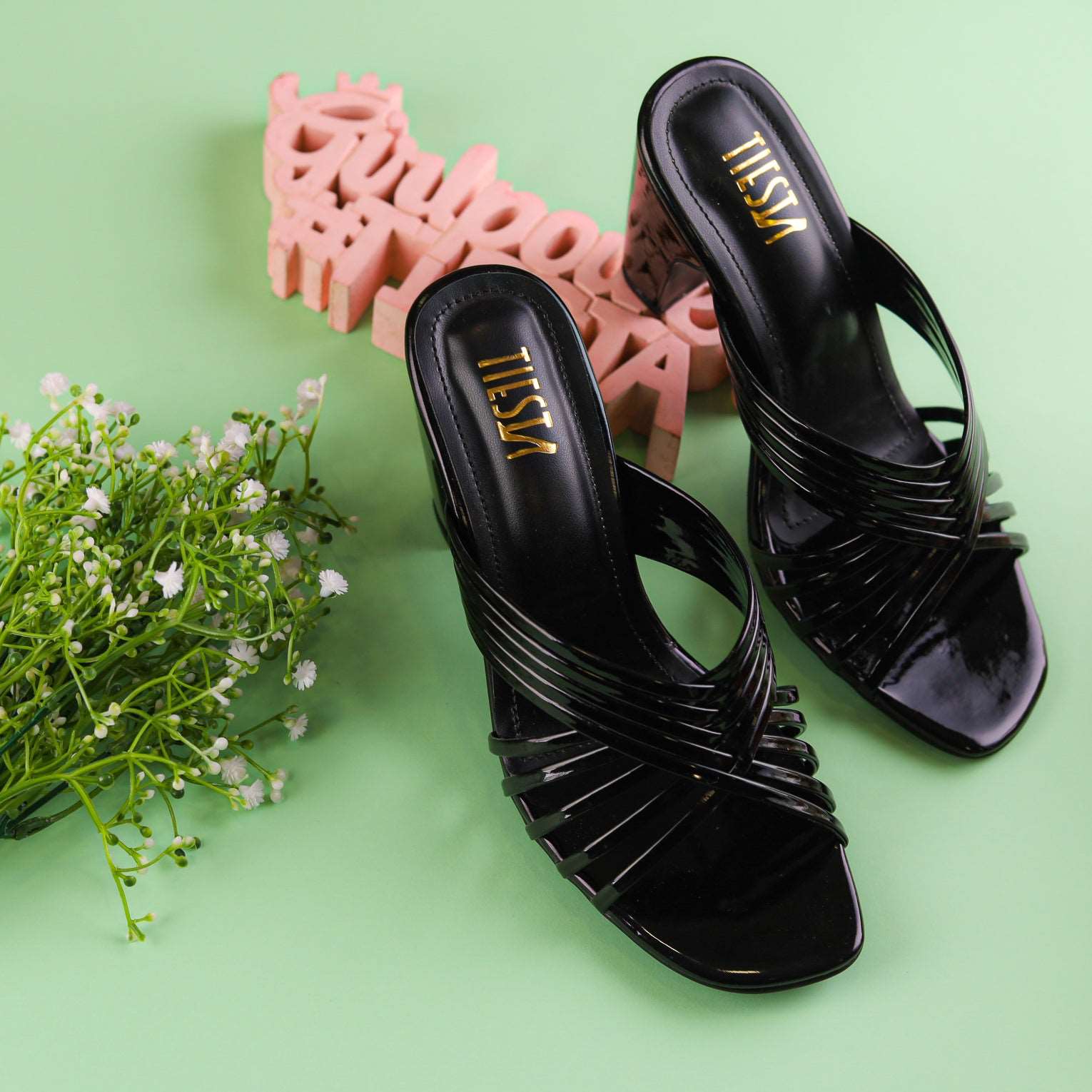 Black Strappy Block Heels - Her Shades Black Strappy Block Heels - Her Shades