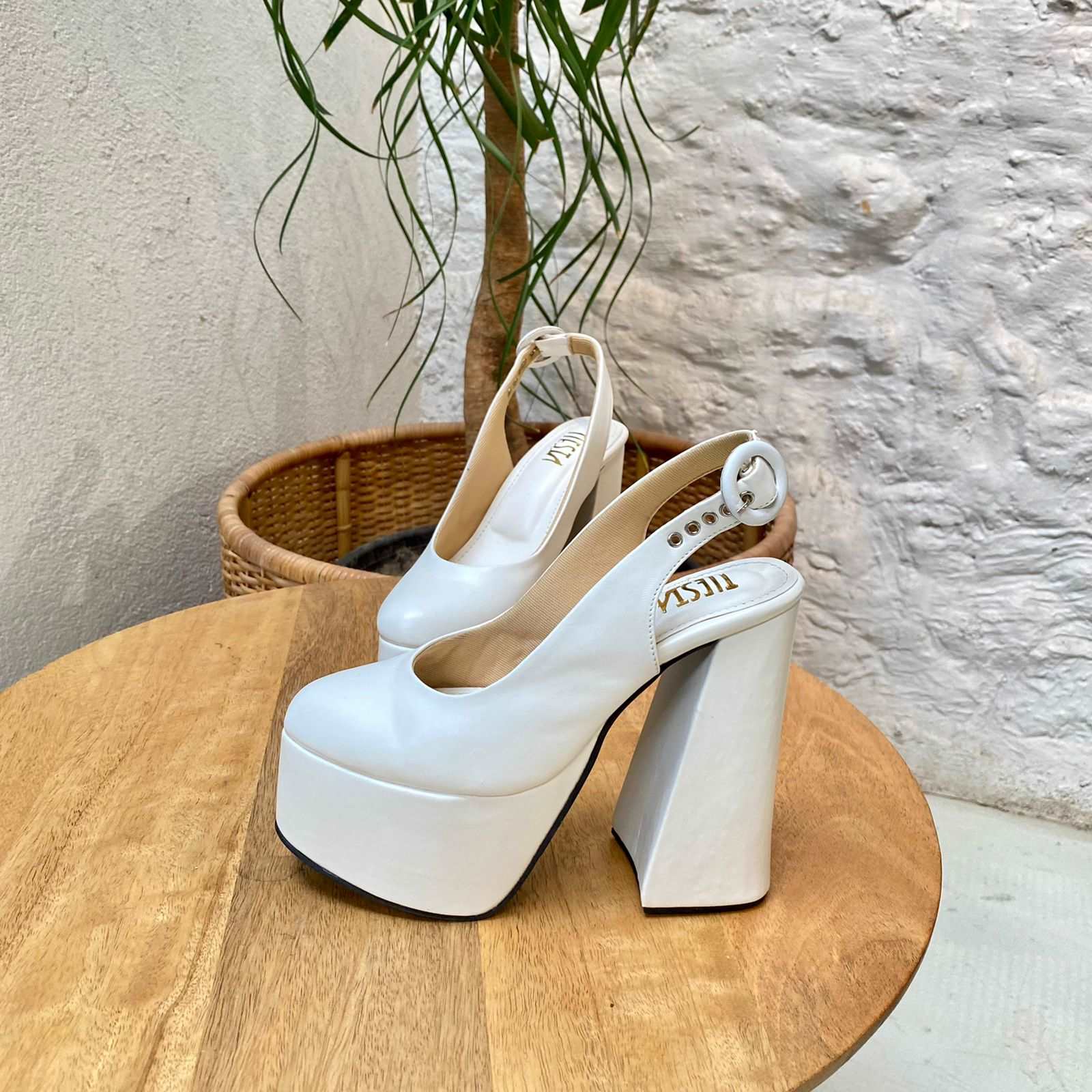 Fashion white high heels with platform