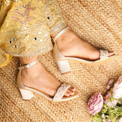Laila (blocks) Pearl Light gold Satin Crystal Heels Laila (blocks) Pearl Light gold Satin Crystal Heels