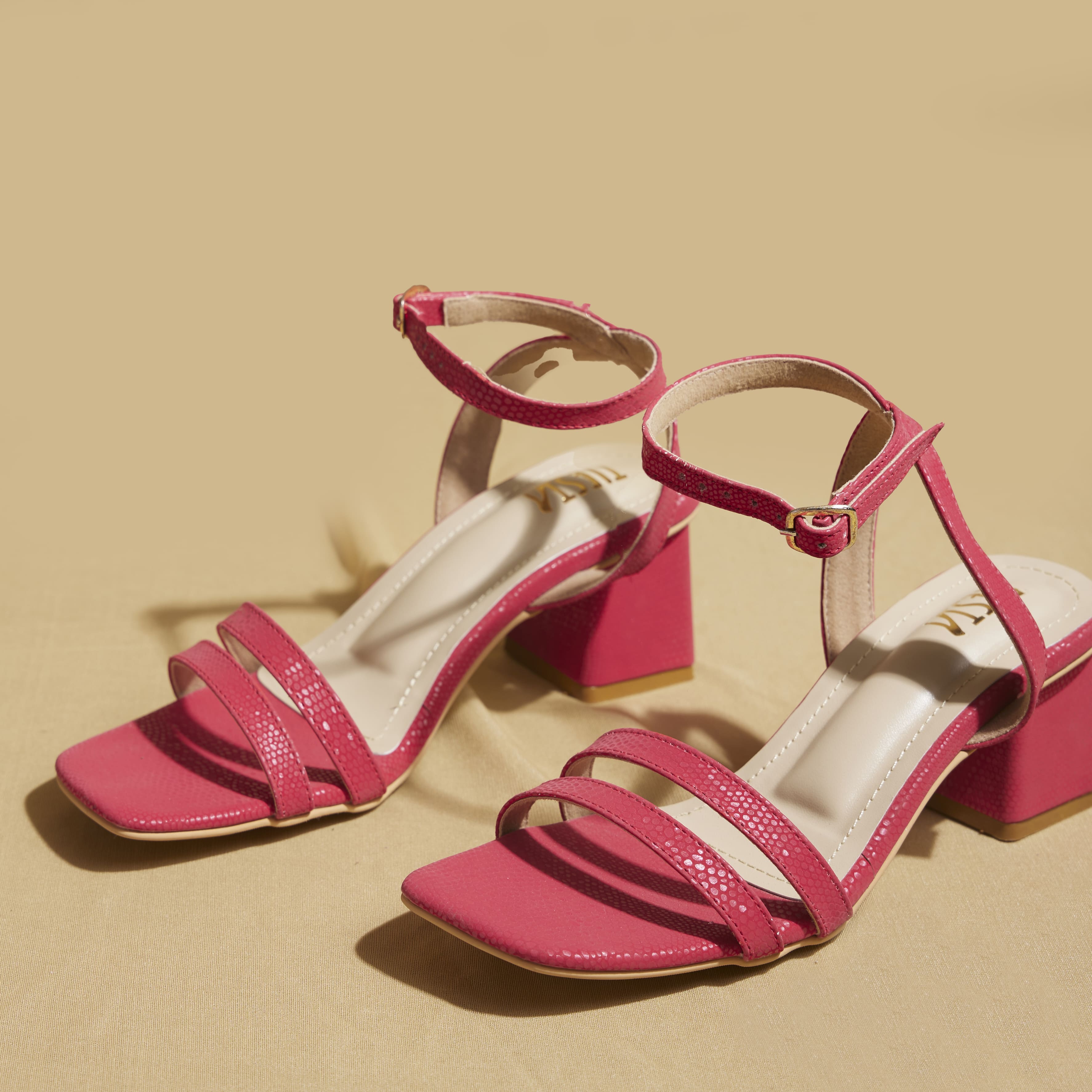 Red Strappy Block Heels – to Inch| Customisable - Main Image