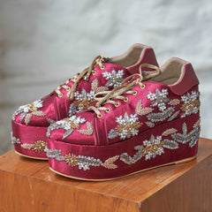 Begum Maroon Bridal Sneaker Wedges - Customized Wedding Shoes I Tiesta Begum Maroon Bridal Sneaker Wedges - Customized Wedding Shoes I Tiesta