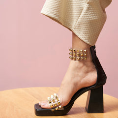 Stellar Black Studded Block Heels Stellar Black Studded Block Heels