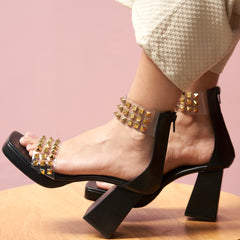 Stellar Black Studded Block Heels Stellar Black Studded Block Heels