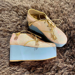 Begum Blue Shimmer Bridal Sneaker Wedges - Customized Wedding Shoes Begum Blue Shimmer Bridal Sneaker Wedges - Customized Wedding Shoes