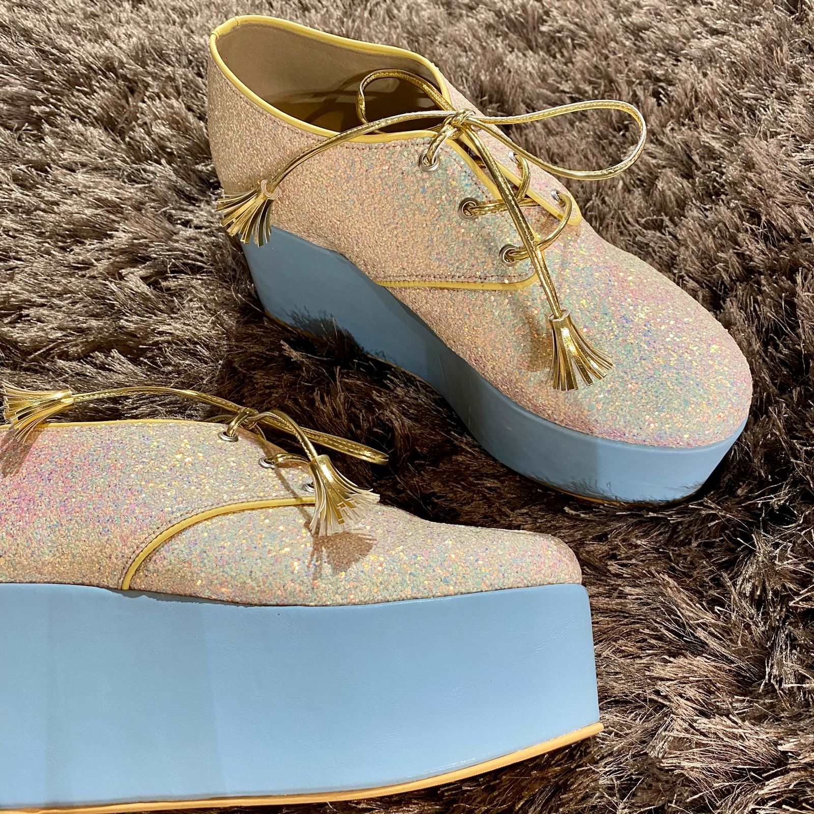 Begum Blue Shimmer Bridal Sneaker Wedges - Customized Wedding Shoes Begum Blue Shimmer Bridal Sneaker Wedges - Customized Wedding Shoes
