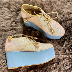 Begum Blue Shimmer Bridal Sneaker Wedges - Customized Wedding Shoes Begum Blue Shimmer Bridal Sneaker Wedges - Customized Wedding Shoes