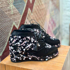 Black Sequin Sneaker wedges - Customized Wedding Shoes | Tiesta Black Sequin Sneaker wedges - Customized Wedding Shoes | Tiesta