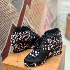 Black Sequin Sneaker wedges - Customized Wedding Shoes | Tiesta Black Sequin Sneaker wedges - Customized Wedding Shoes | Tiesta