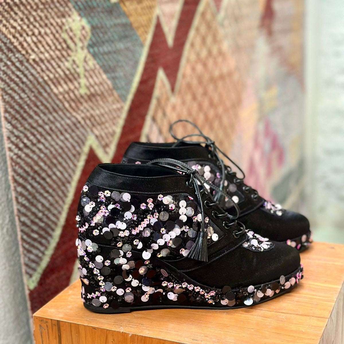 Black Sequin Sneaker wedges - Customized Wedding Shoes | Tiesta Black Sequin Sneaker wedges - Customized Wedding Shoes | Tiesta