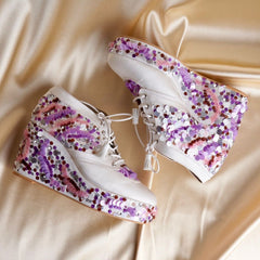 Purple Sequin embroidered Sneaker Wedges | Tiesta Purple Sequin embroidered Sneaker Wedges | Tiesta
