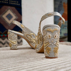 Sabya Grey Hand Embroidered Slingback bridal block heels I Tiesta Sabya Grey Hand Embroidered Slingback bridal block heels I Tiesta