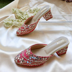 MIRROR MAGIC- Pink Mirror Embroidered Block heels I Tiesta Shoes MIRROR MAGIC- Pink Mirror Embroidered Block heels I Tiesta Shoes