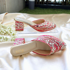 MIRROR MAGIC- Pink Mirror Embroidered Block heels I Tiesta Shoes MIRROR MAGIC- Pink Mirror Embroidered Block heels I Tiesta Shoes