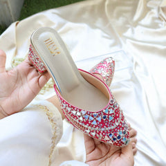 MIRROR MAGIC- Pink Mirror Embroidered Block heels I Tiesta Shoes MIRROR MAGIC- Pink Mirror Embroidered Block heels I Tiesta Shoes