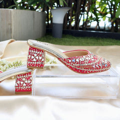 MIRROR MAGIC- Pink Mirror Embroidered Block heels I Tiesta Shoes MIRROR MAGIC- Pink Mirror Embroidered Block heels I Tiesta Shoes