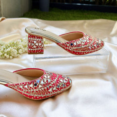 MIRROR MAGIC- Pink Mirror Embroidered Block heels I Tiesta Shoes MIRROR MAGIC- Pink Mirror Embroidered Block heels I Tiesta Shoes