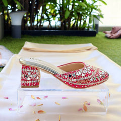 MIRROR MAGIC- Pink Mirror Embroidered Block heels I Tiesta Shoes MIRROR MAGIC- Pink Mirror Embroidered Block heels I Tiesta Shoes