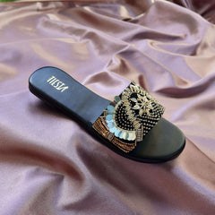 LANA- Black Sequin Embroidered Flats I Comfortable Sliders LANA- Black Sequin Embroidered Flats I Comfortable Sliders