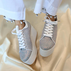 Begum White Bridal Sneaker Wedges - Customized Wedding Shoes Begum White Bridal Sneaker Wedges - Customized Wedding Shoes