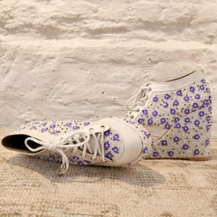 White with Lavender flowers embroidered Sneaker Wedges | Tiesta White with Lavender flowers embroidered Sneaker Wedges | Tiesta