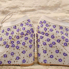White with Lavender flowers embroidered Sneaker Wedges | Tiesta White with Lavender flowers embroidered Sneaker Wedges | Tiesta