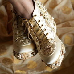 Gold Beaded Sneaker Wedges | Tiesta Gold Beaded Sneaker Wedges | Tiesta