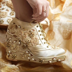 Gold Beaded Sneaker Wedges | Tiesta Gold Beaded Sneaker Wedges | Tiesta