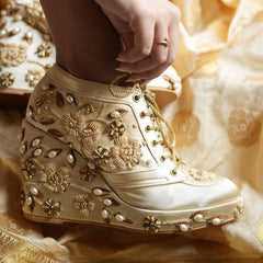 Gold Beaded Sneaker Wedges | Tiesta Gold Beaded Sneaker Wedges | Tiesta