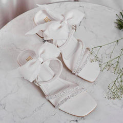 Fairy Tale White Bow Shoes with Silver Embroidery - Cinderella Vibe Fairy Tale White Bow Shoes with Silver Embroidery - Cinderella Vibe
