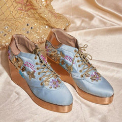 Rose Gold AND Blue  Embroidered Bridal Sneaker Wedges - Customized Wedding Shoes Rose Gold AND Blue  Embroidered Bridal Sneaker Wedges - Customized Wedding Shoes