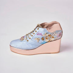 Rose Gold AND Blue  Embroidered Bridal Sneaker Wedges - Customized Wedding Shoes Rose Gold AND Blue  Embroidered Bridal Sneaker Wedges - Customized Wedding Shoes