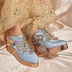 Rose Gold AND Blue  Embroidered Bridal Sneaker Wedges - Customized Wedding Shoes Rose Gold AND Blue  Embroidered Bridal Sneaker Wedges - Customized Wedding Shoes