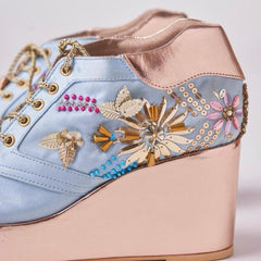 Rose Gold AND Blue  Embroidered Bridal Sneaker Wedges - Customized Wedding Shoes Rose Gold AND Blue  Embroidered Bridal Sneaker Wedges - Customized Wedding Shoes
