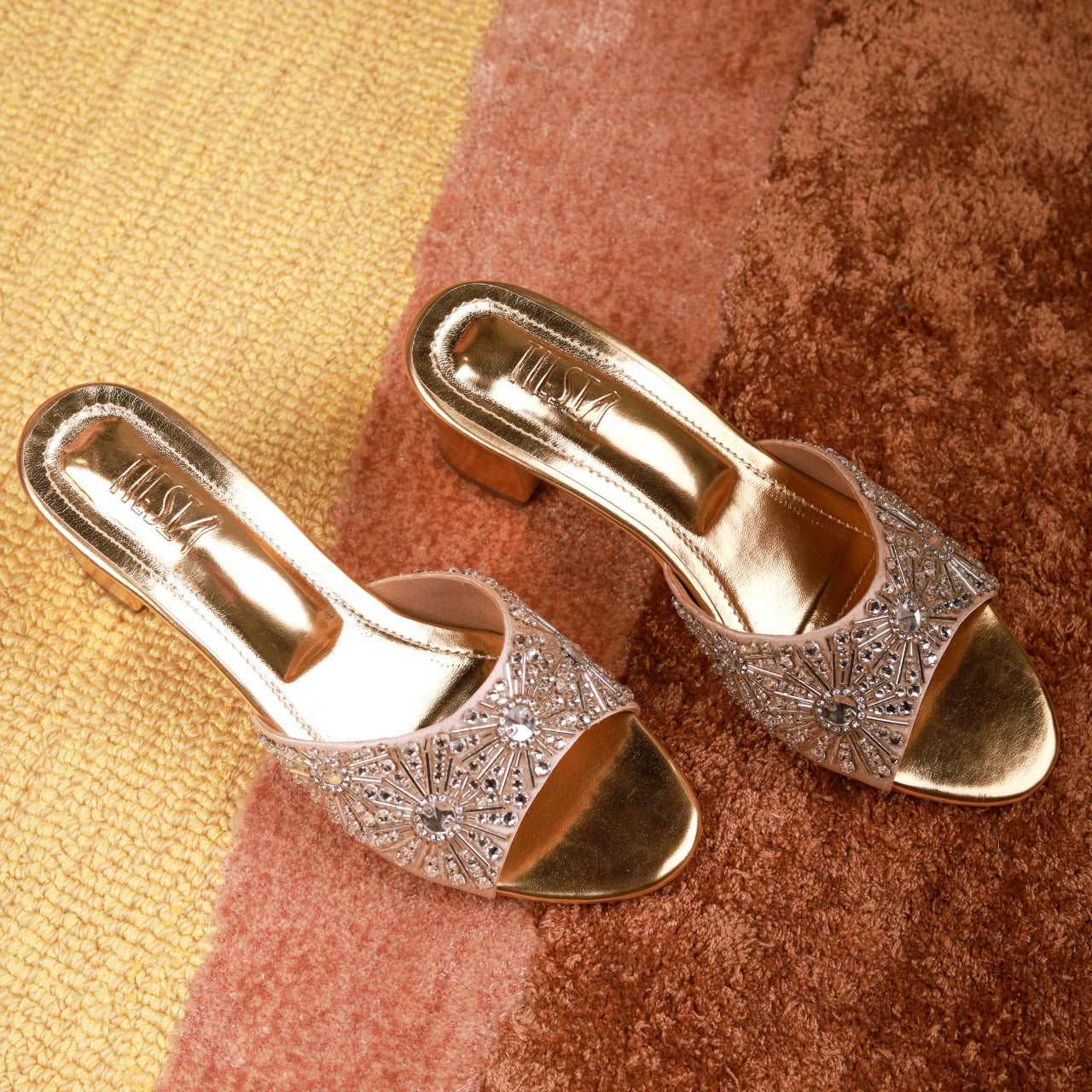 Cut Dana (Gold Silver Embroidered Bridal block Heels) Cut Dana (Gold Silver Embroidered Bridal block Heels)