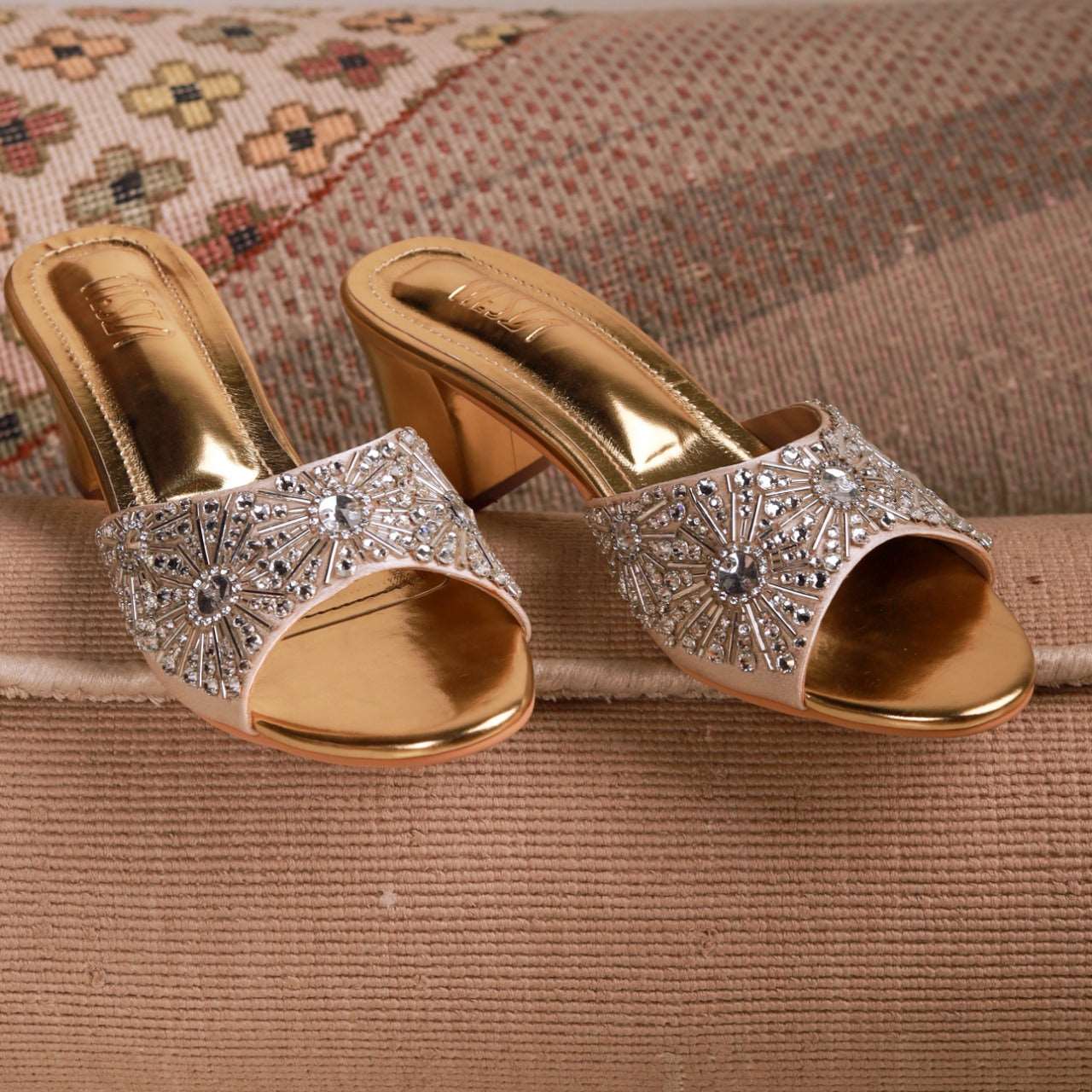Cut Dana (Gold Silver Embroidered Bridal block Heels) Cut Dana (Gold Silver Embroidered Bridal block Heels)
