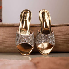 Cut Dana (Gold Silver Embroidered Bridal block Heels) Cut Dana (Gold Silver Embroidered Bridal block Heels)