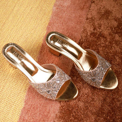 Cut Dana (Gold Silver Embroidered Bridal block Heels) Cut Dana (Gold Silver Embroidered Bridal block Heels)