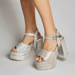 Gigi Silver Trendy Block Heels for Anytime Party Gigi Silver Trendy Block Heels for Anytime Party