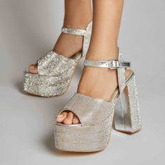 Gigi Silver Trendy Block Heels for Anytime Party Gigi Silver Trendy Block Heels for Anytime Party