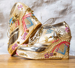 Gold Embroidered Bridal Sneaker Wedges - Customized Wedding Shoes Gold Embroidered Bridal Sneaker Wedges - Customized Wedding Shoes