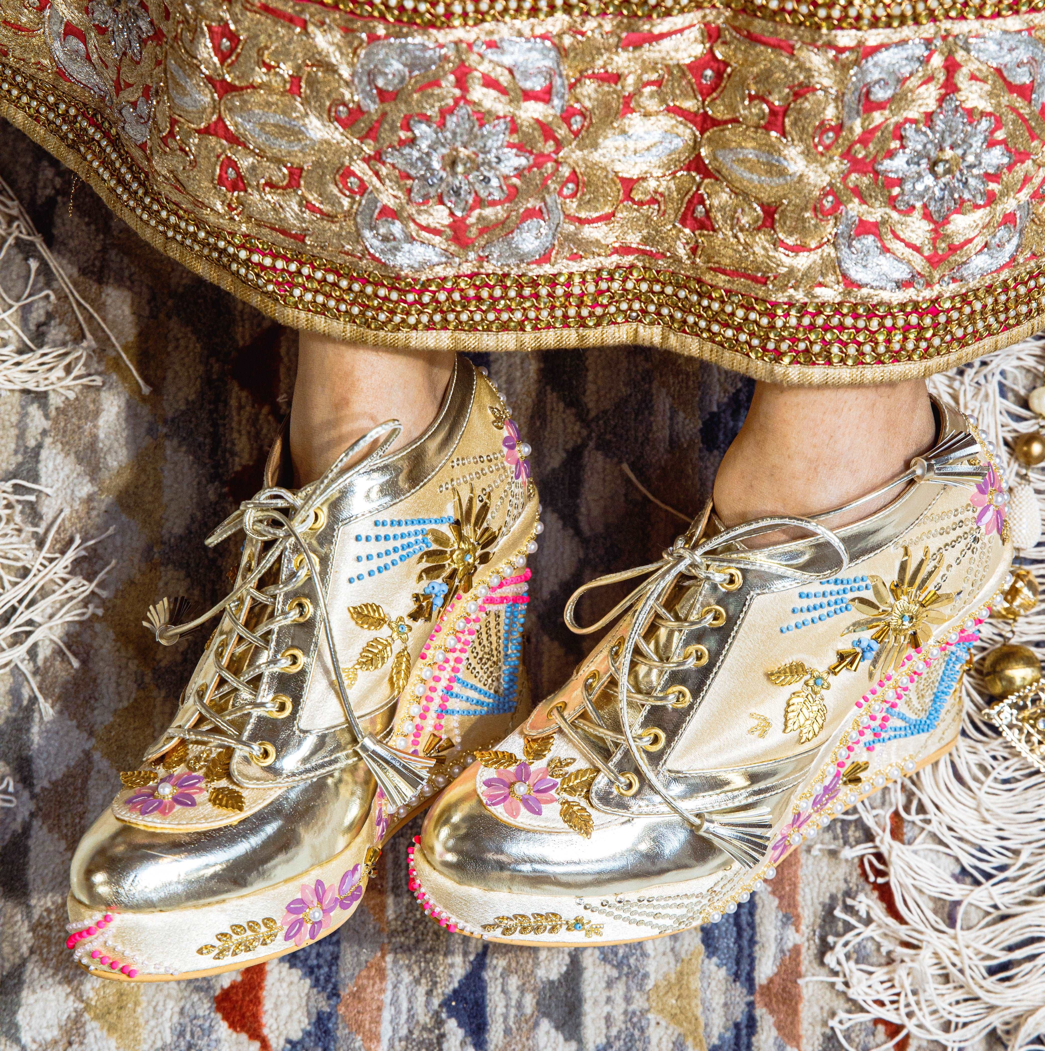 Gold Embroidered Bridal Sneaker Wedges - Customized Wedding Shoes Gold Embroidered Bridal Sneaker Wedges - Customized Wedding Shoes