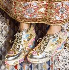 Gold Embroidered Bridal Sneaker Wedges - Customized Wedding Shoes Gold Embroidered Bridal Sneaker Wedges - Customized Wedding Shoes