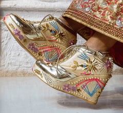 Gold Embroidered Bridal Sneaker Wedges - Customized Wedding Shoes Gold Embroidered Bridal Sneaker Wedges - Customized Wedding Shoes