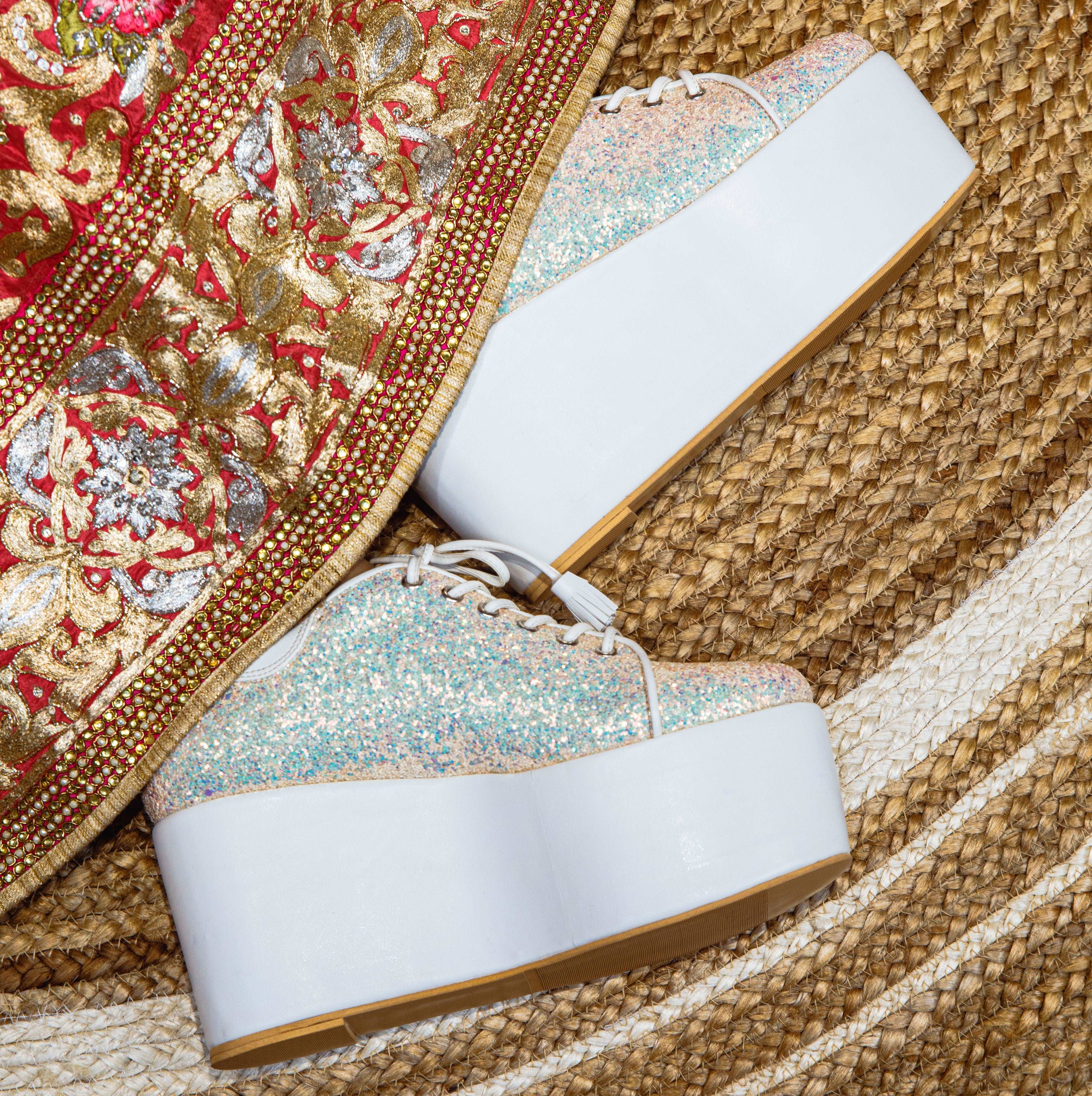 Begum White Bridal Sneaker Wedges - Customized Wedding Shoes Begum White Bridal Sneaker Wedges - Customized Wedding Shoes