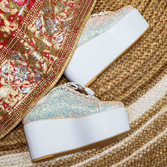 Begum White Bridal Sneaker Wedges - Customized Wedding Shoes Begum White Bridal Sneaker Wedges - Customized Wedding Shoes